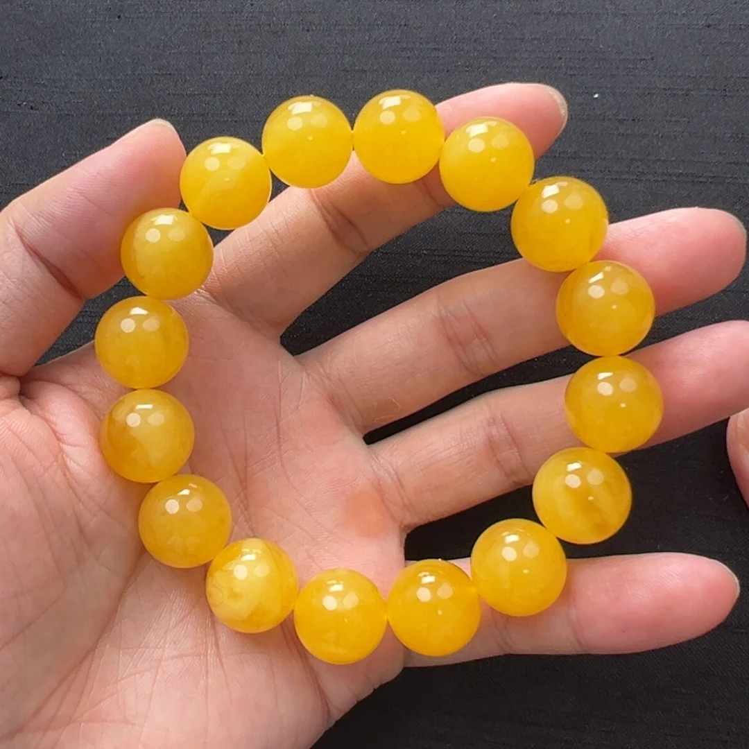 未镶嵌琥珀裸石焦皮橘浓蜡同料圆珠手串14mm