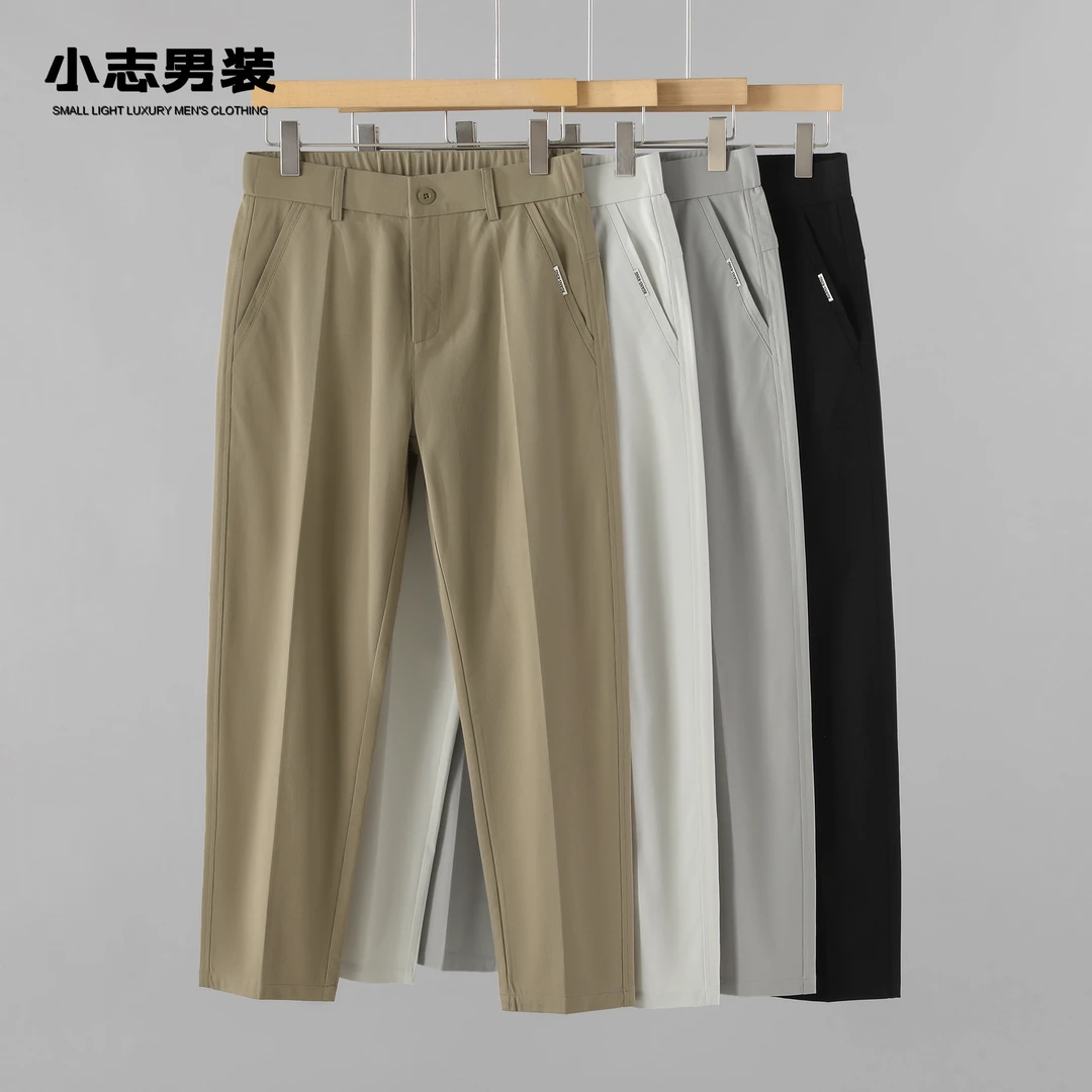 2025春夏复古简约纯色立体裁剪男士长裤设计小标点缀免熨烫休闲裤