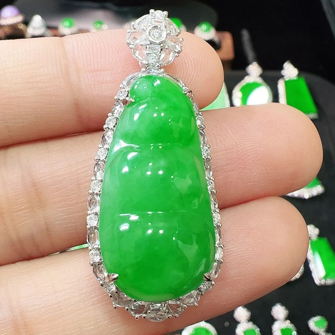 翡翠18K金镶嵌吊坠(不含链)