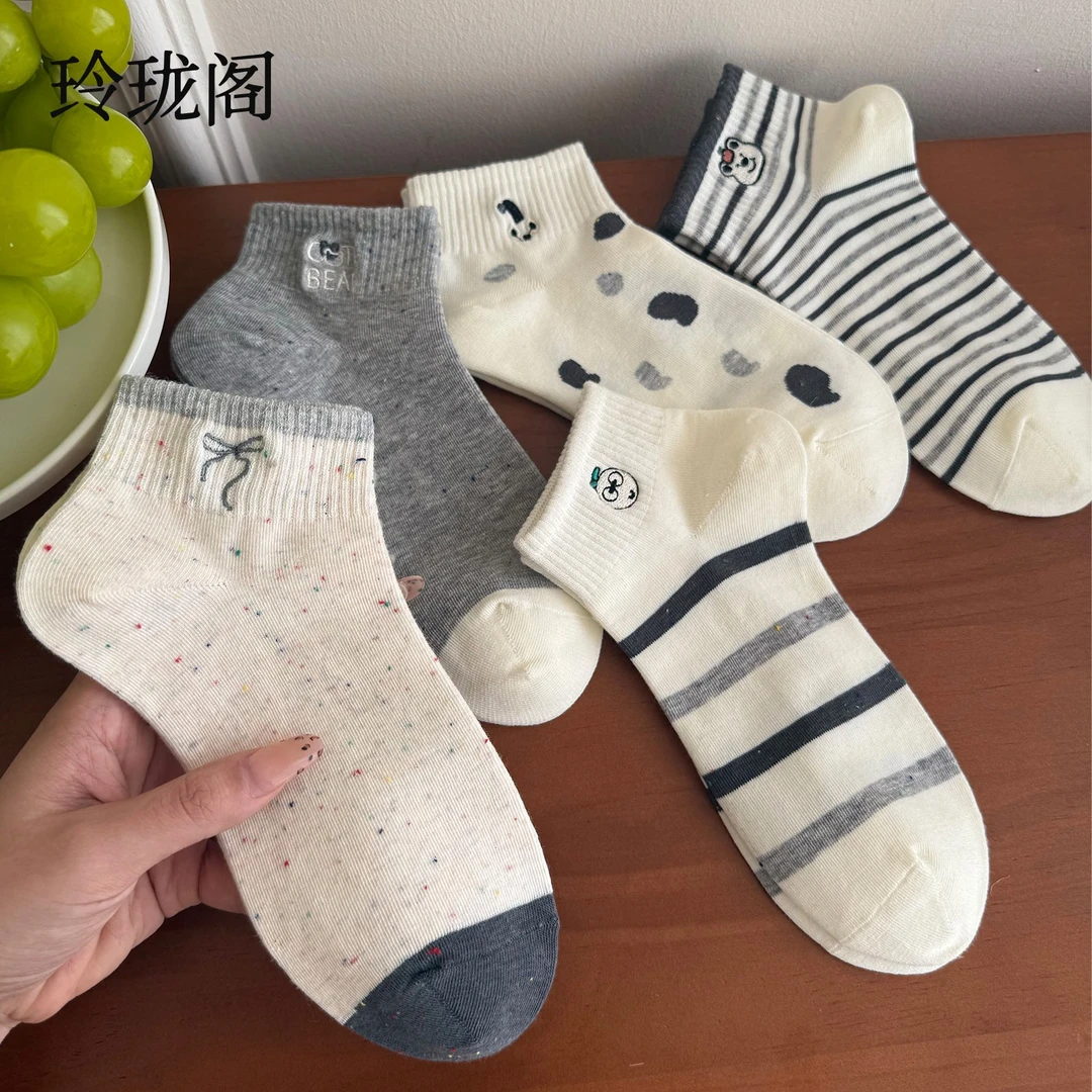 蝴蝶结袜子女款爆款网红款棉袜可爱无骨透气防臭短筒袜ins潮日系