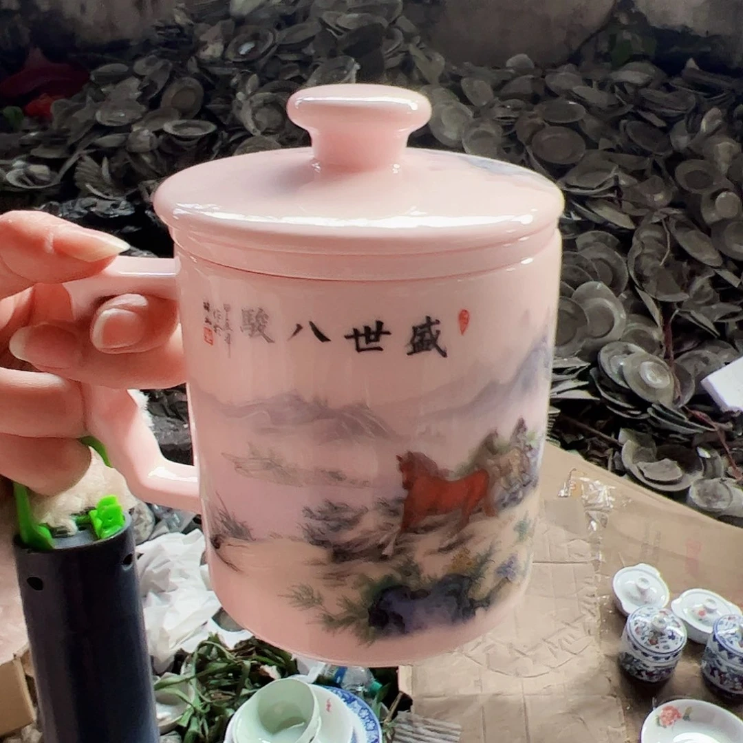 摆件陶景德镇红xixi盛世八骏办公杯