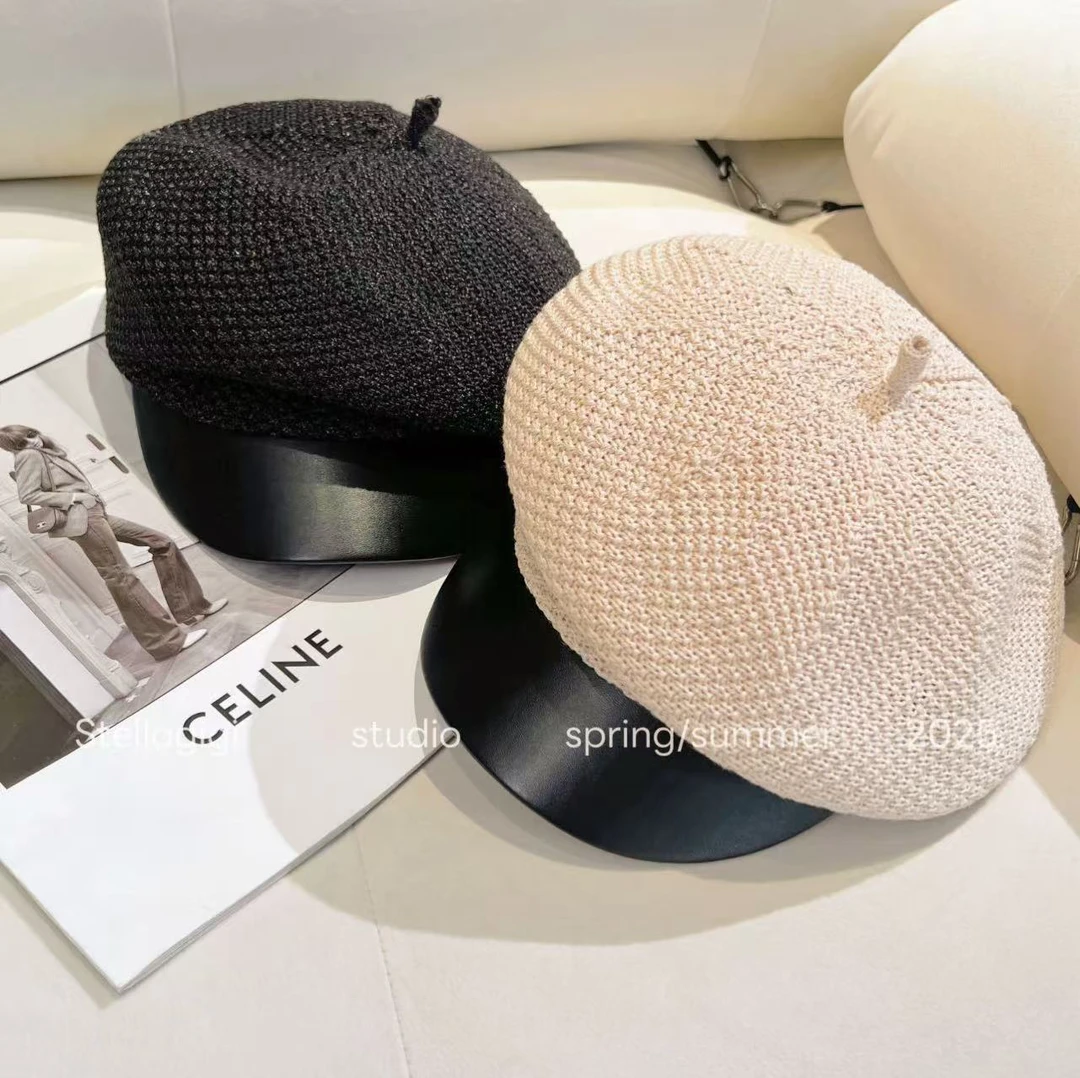 SG / 郭幂幂 SS 复古文艺风 镂空显脸小皮质八角帽M-20250168