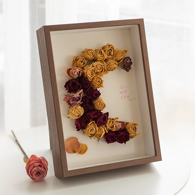 新款干花相框DIY手工创意月亮花中空立体画框挂墙玫瑰收纳展示框