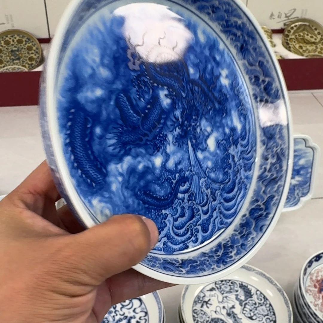 摆件陶青花龙吸水大壶承