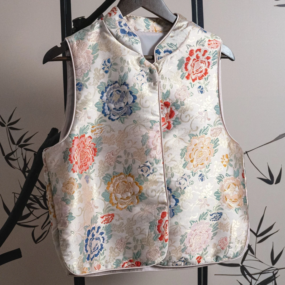 新中式国风提花刺绣重工马甲复古无袖马夹民族风