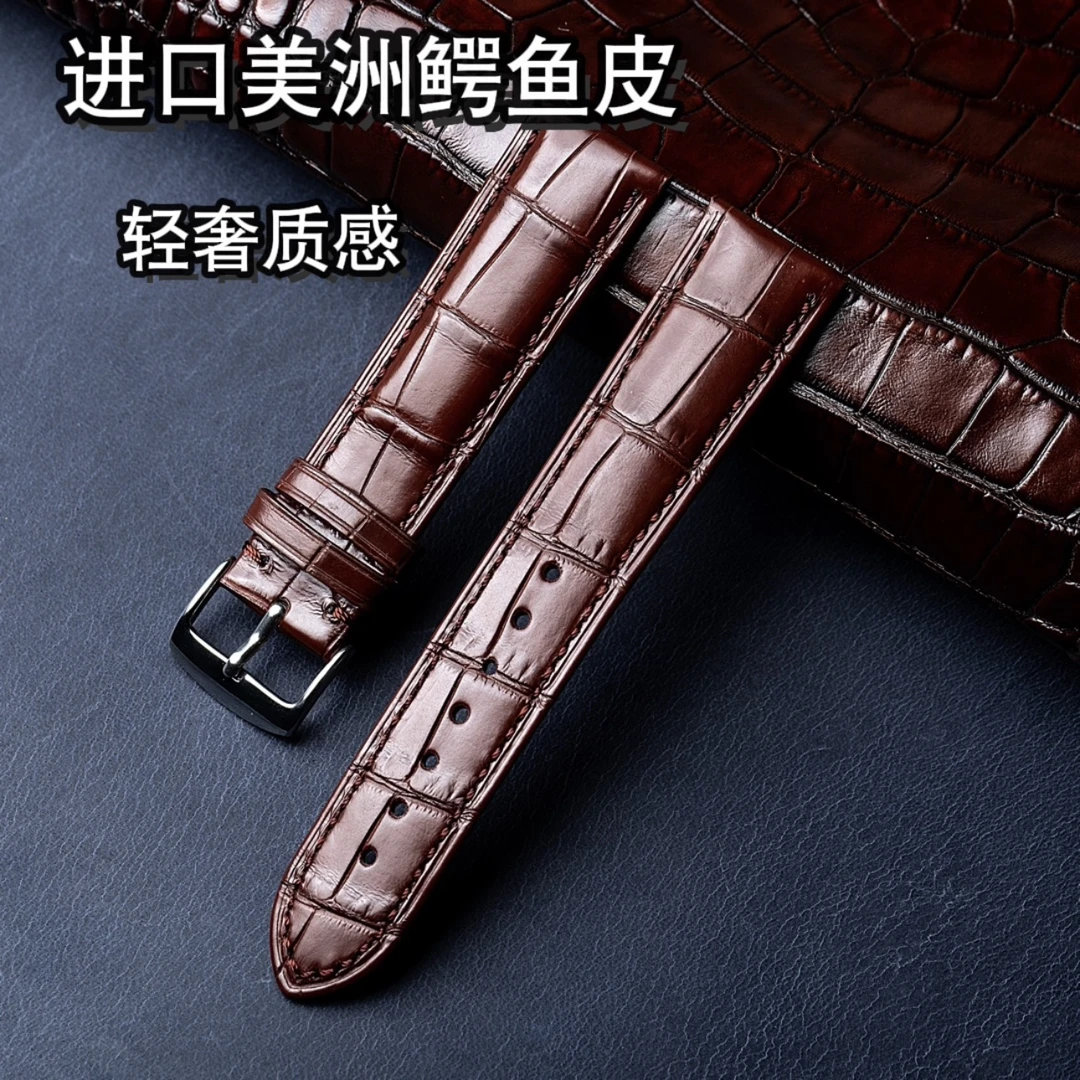 【半包边手工缝线竹节纹】适配各大品牌，平直接口，美洲鳄鱼皮表带