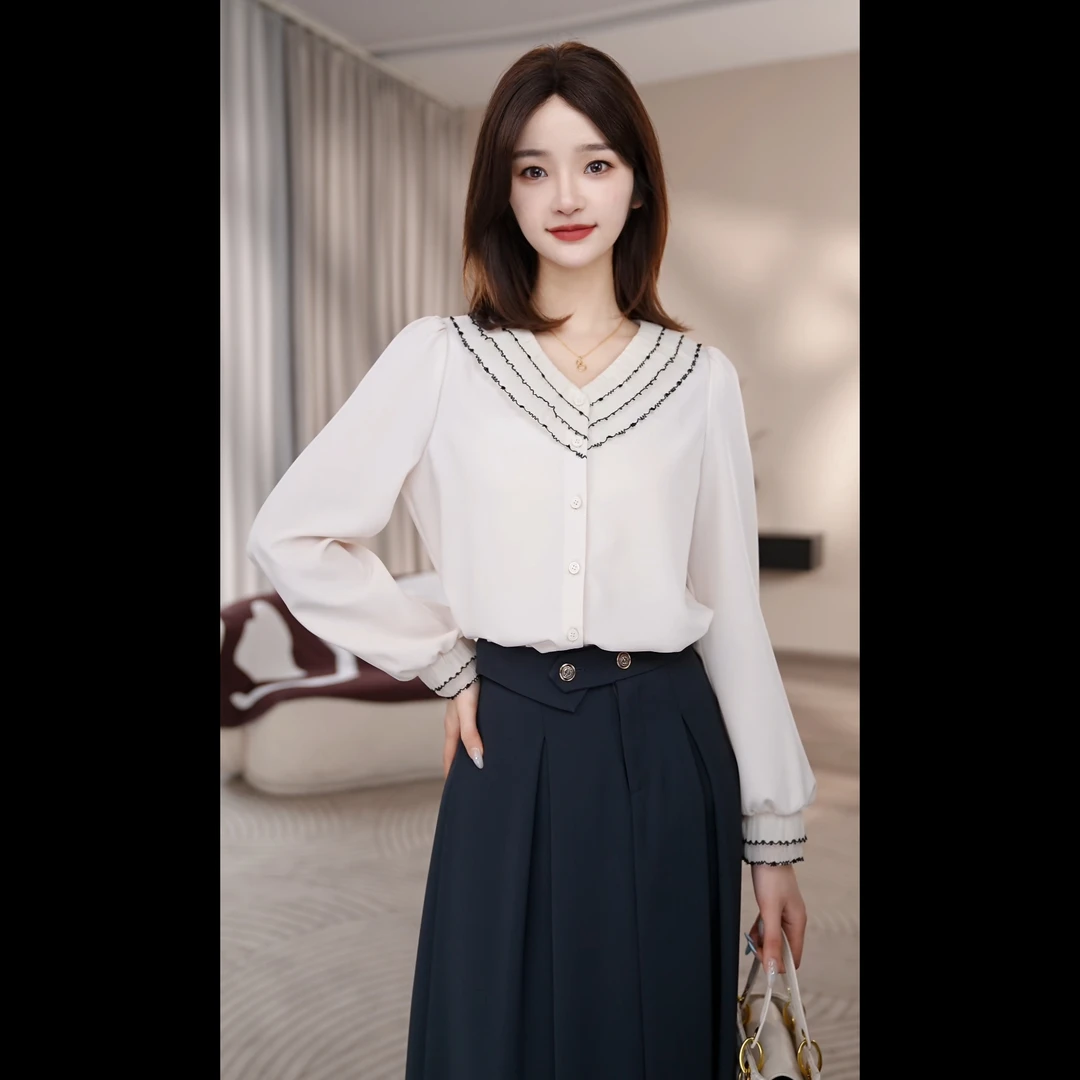 【小北甄选】欧若风8591322A多色曼贝衬衫女士高级显瘦气质衬衣