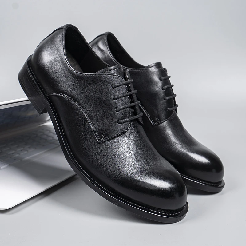 2025新款商务男士皮鞋真皮复古英伦风软皮软底休闲鞋系正装德比鞋