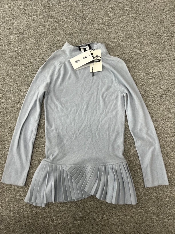 99新 GIORGIO ARMANI/阿玛尼 雾霾蓝 针织 花边 长袖