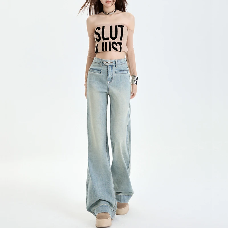 美式复古微喇叭牛仔裤女春装2025新款高腰显瘦设计感不贴腿喇叭裤