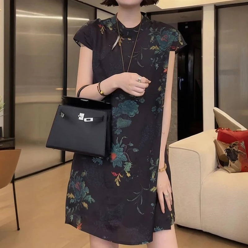 新中式国风短袖旗袍上衣两件套女2025夏季小众设计感休闲短裤套装