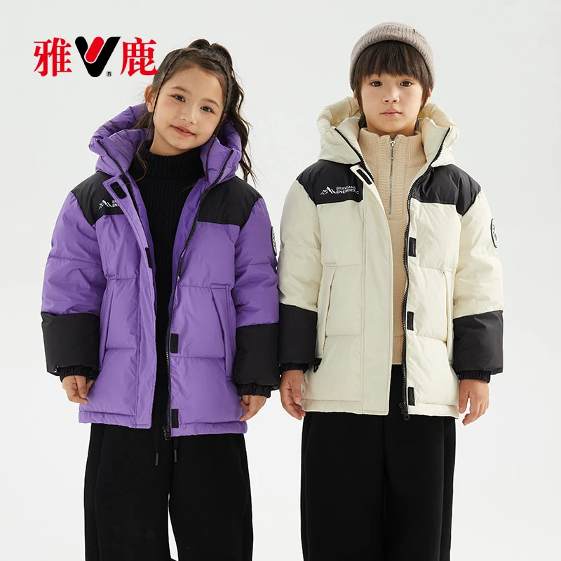 雅鹿相拼加厚时尚男女童同款亲子90白鸭绒高端羽绒服