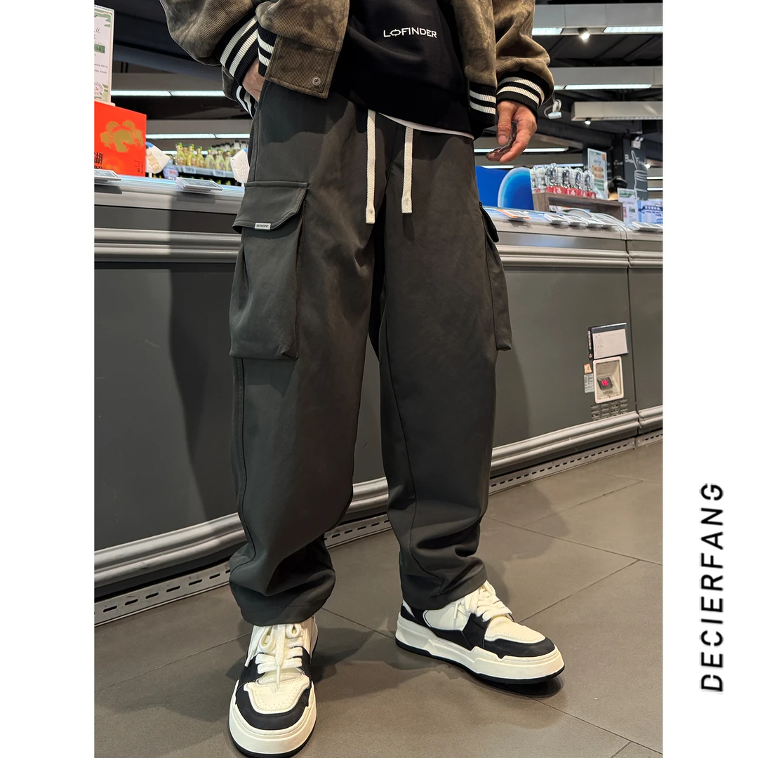 qc18302工装大口袋日系复古痞帅工装裤子男秋季宽松直筒休闲裤