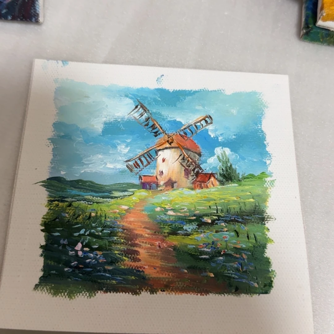 油画迷你小油画纯手绘带内框10*10尺寸