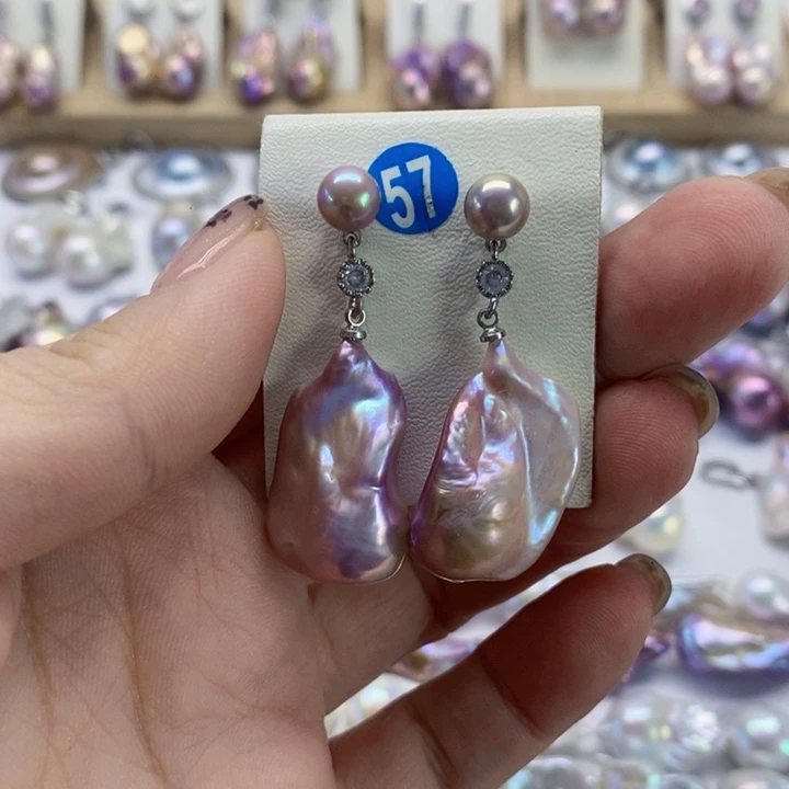 银S925镶嵌耳饰淡水珍珠