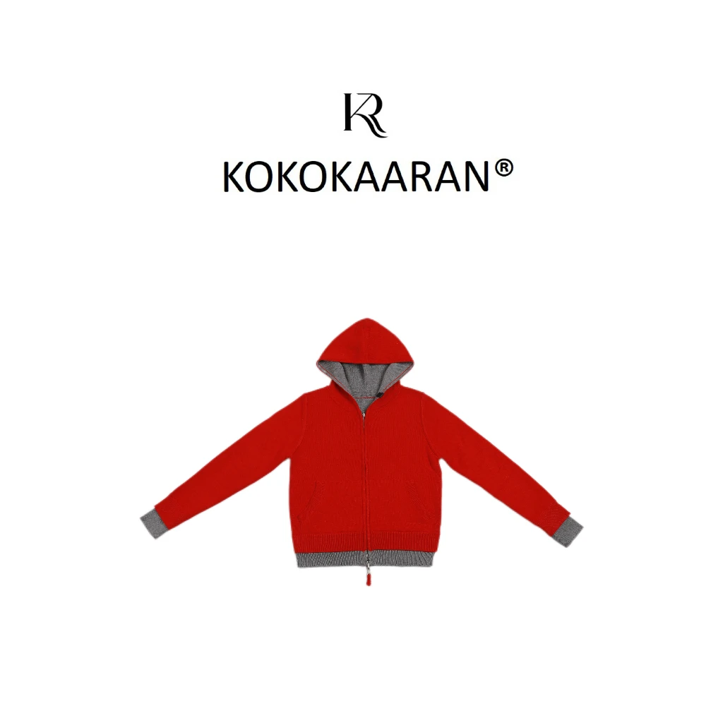kokokaaran/可可咔伦 100%羊毛撞色两面穿修身连帽开衫SH241215