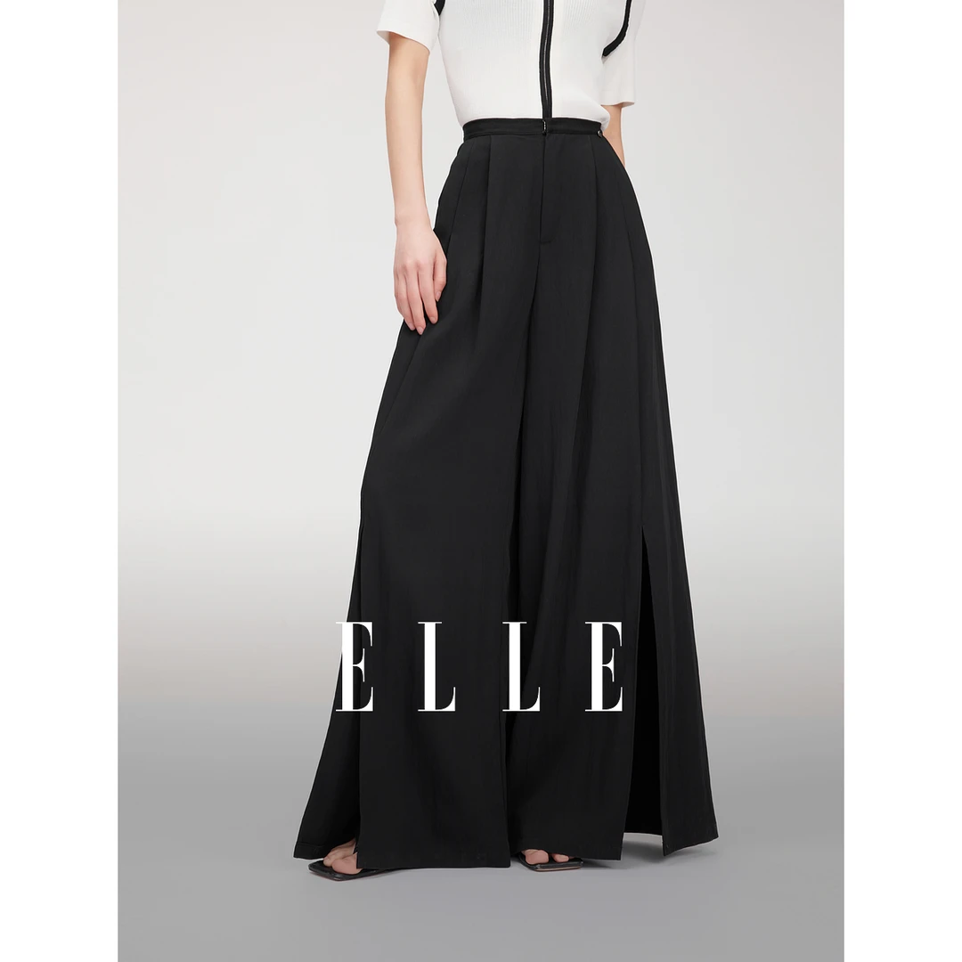 ELLE垂坠感高腰休闲裤女通勤宽松2025夏新款小个子EK51155