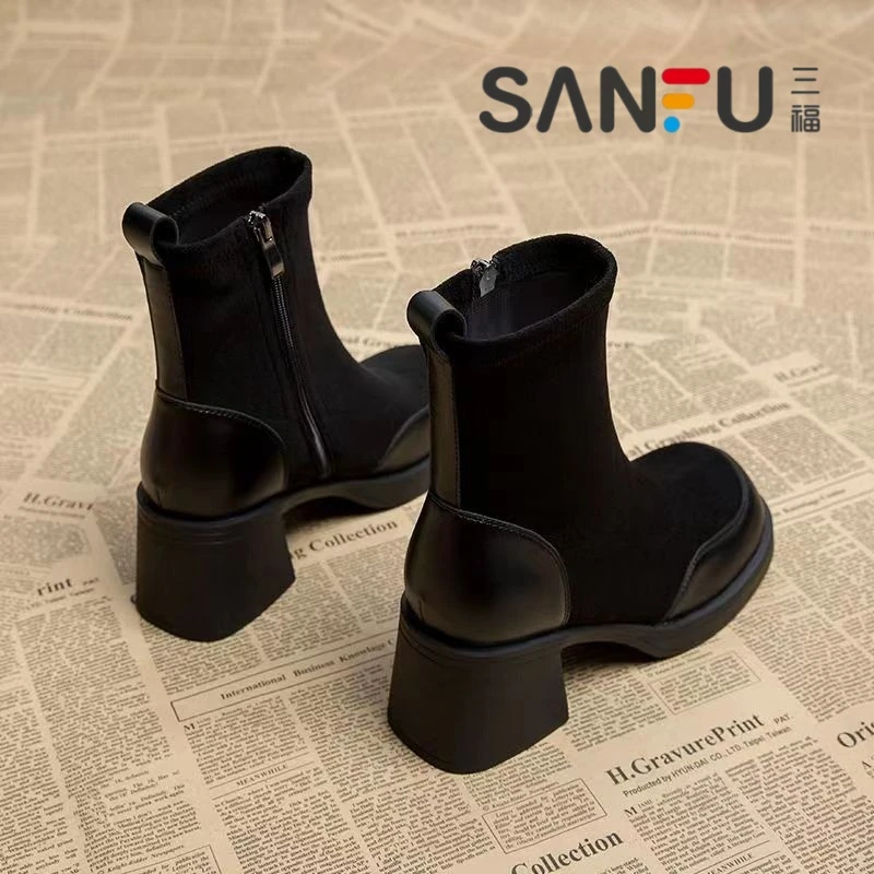 三福短靴高跟靴子女秋冬2025年新款韩系小踝靴今年流行短靴瘦瘦靴