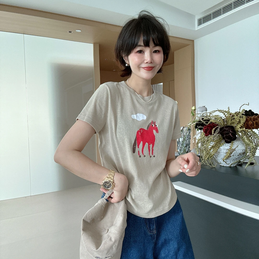 夏季百搭休闲时尚简约复古时髦休闲短袖T恤