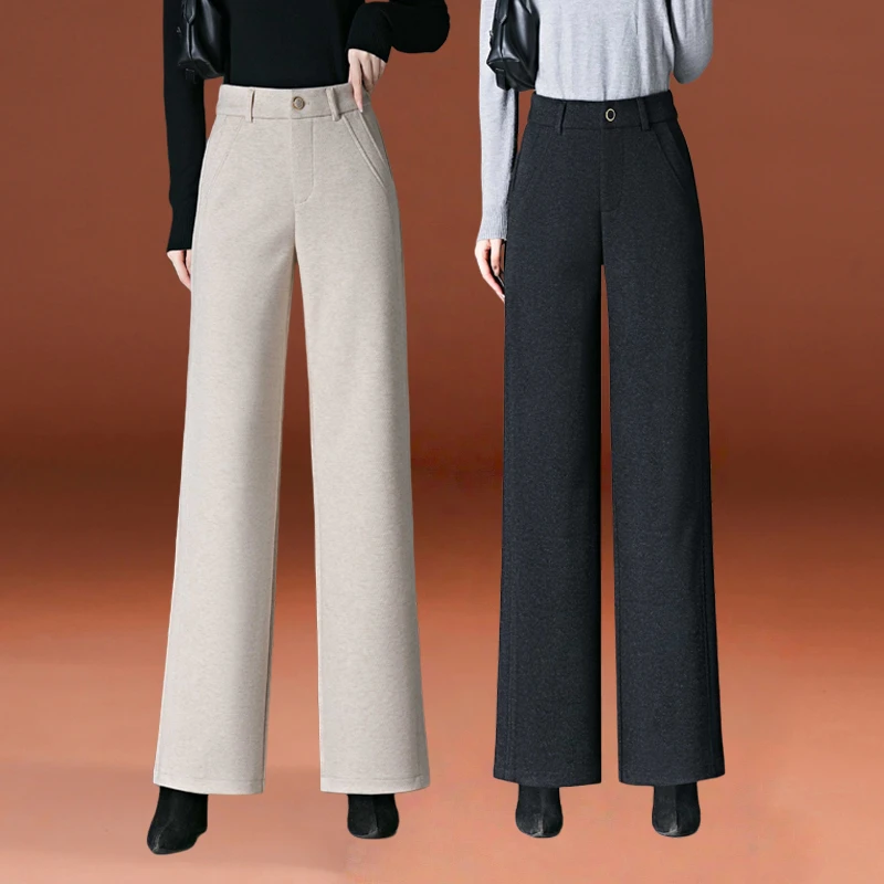 哥弟阿玛施正品羊毛呢阔腿裤女2025秋冬新款垂坠感显瘦高端休闲裤