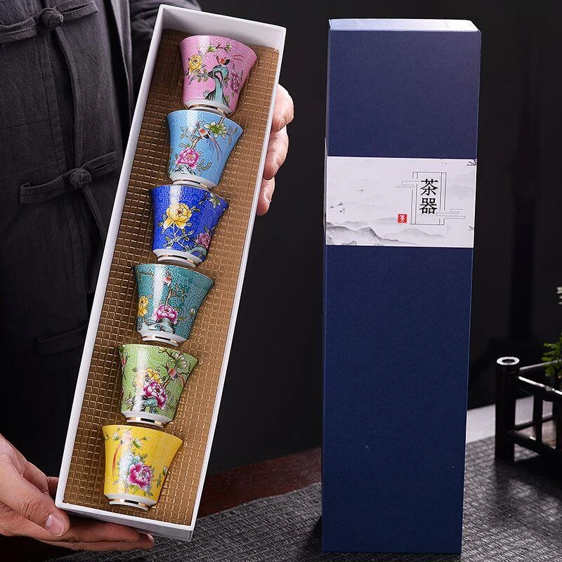 六只装景德镇珐琅彩茶杯套装功夫品茗杯单个主人陶瓷喝茶杯子家用