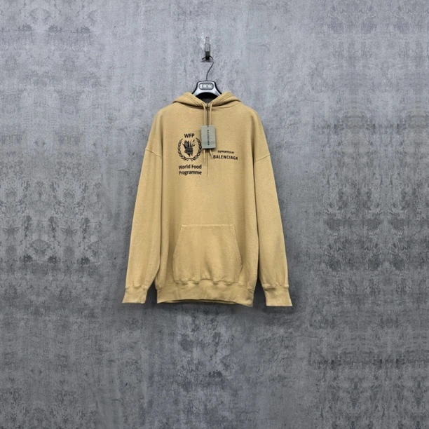 99新 Balenciaga/巴黎世家 粮食署Logo卡其色帽衫卫衣/SK181/S码