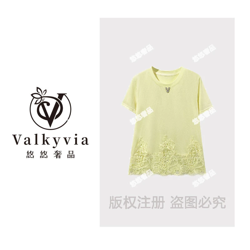 【Valkyvia/悠悠奢品】68021#蕾丝拼接T恤2025春夏休闲潮流个性上衣