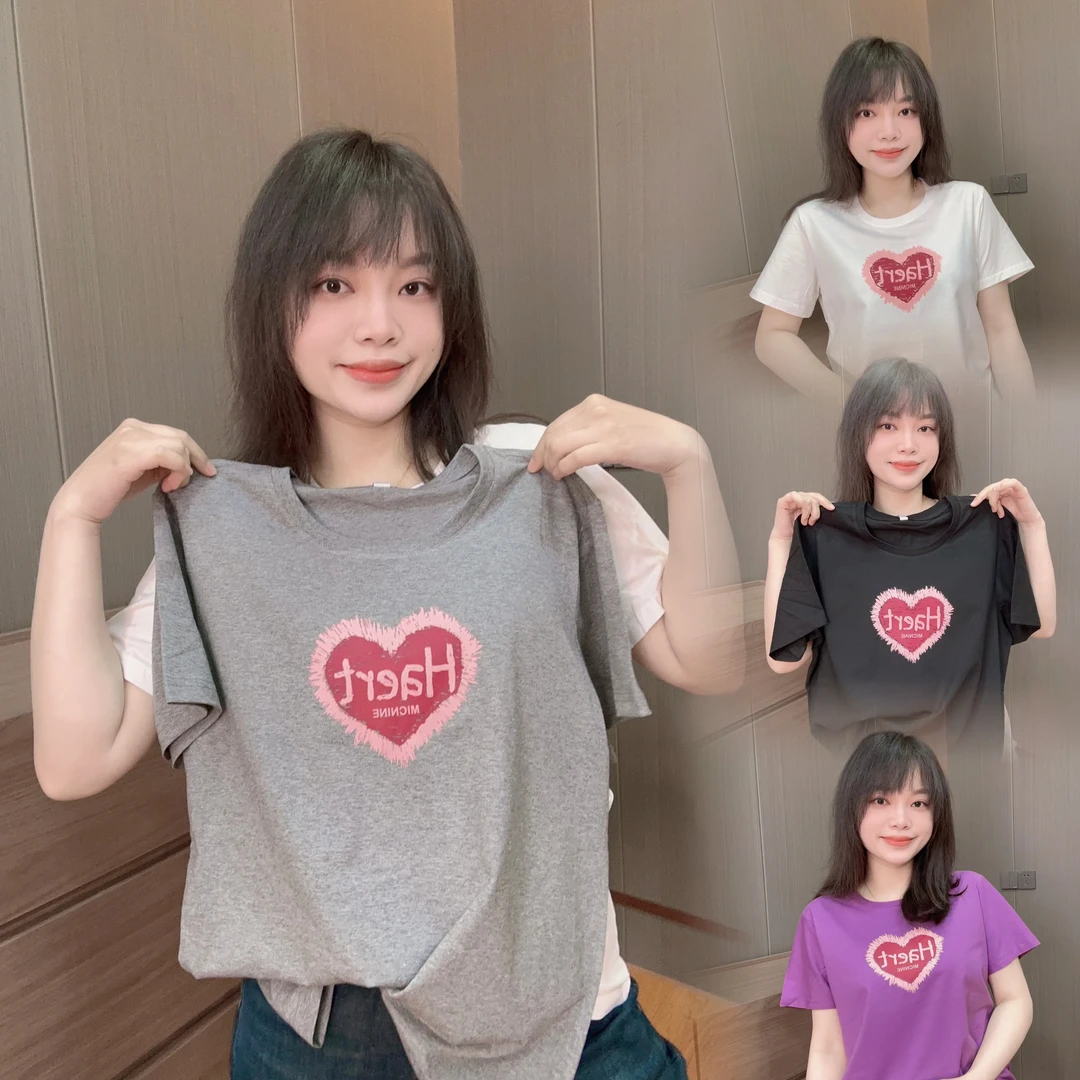御妍婷爱心短袖显瘦弹力圆领T恤正肩休闲时尚女新款上衣219