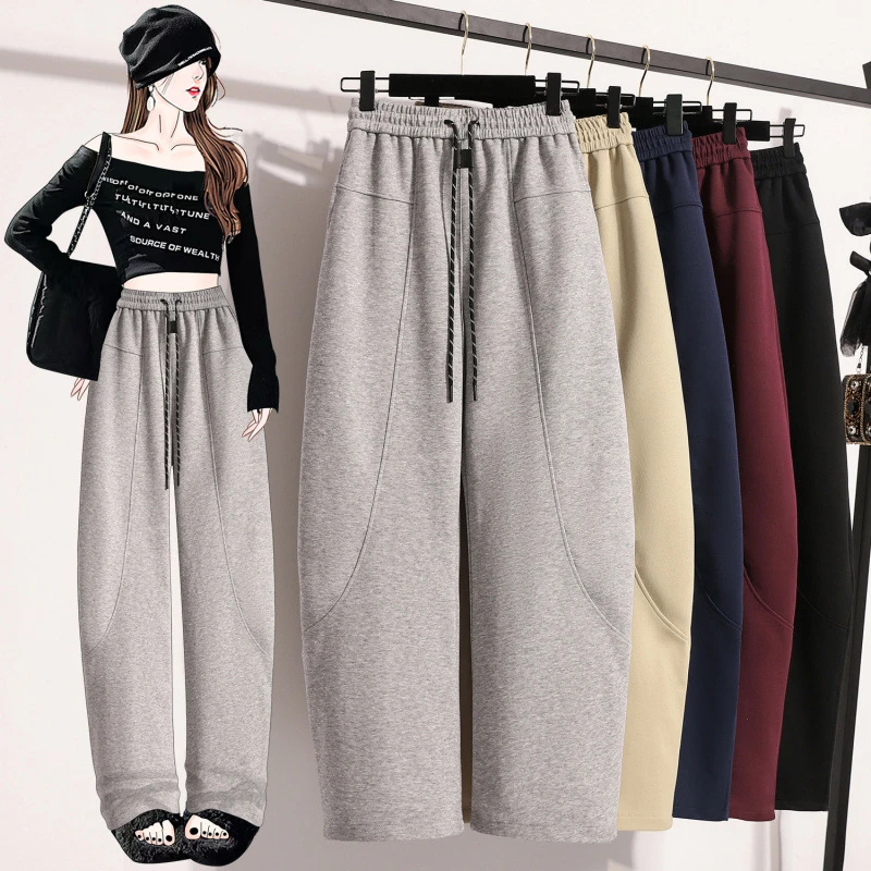 秋冬加绒香蕉裤洋气时尚百搭气质弯刀卫裤女宽松休闲阔腿运动裤