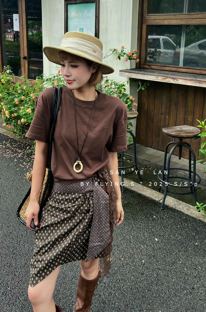 SYL2025夏季新款百搭复古简约不规则波点连衣裙8258