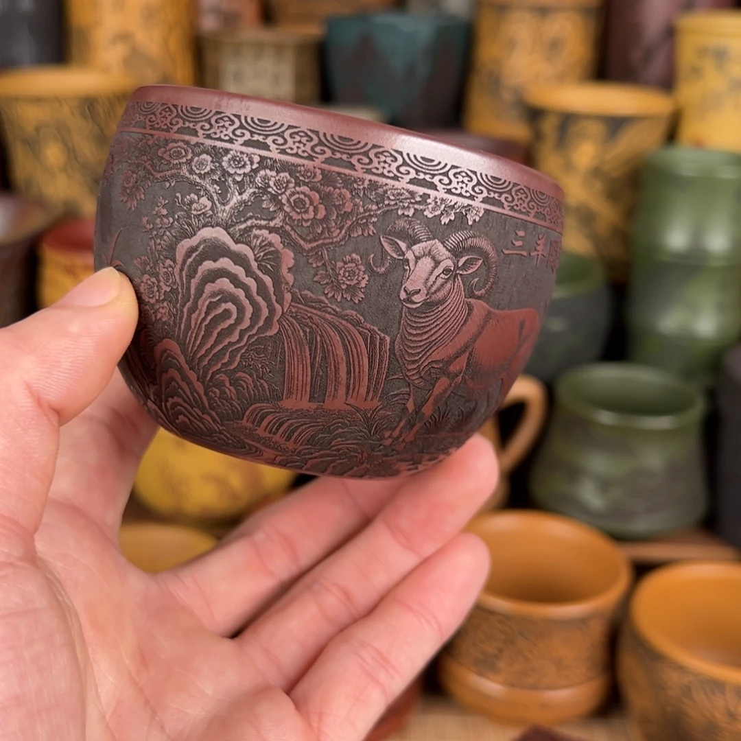 紫砂茶杯宜兴原矿紫砂杯