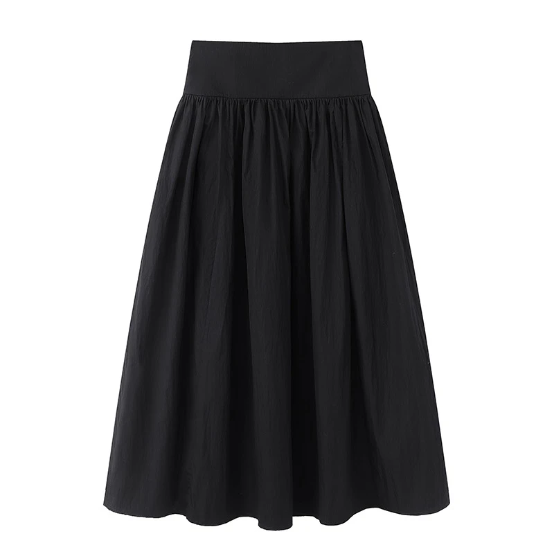 艾家素色黑色伞裙商场同款2025春新款高腰中长裙纯色半身裙3595