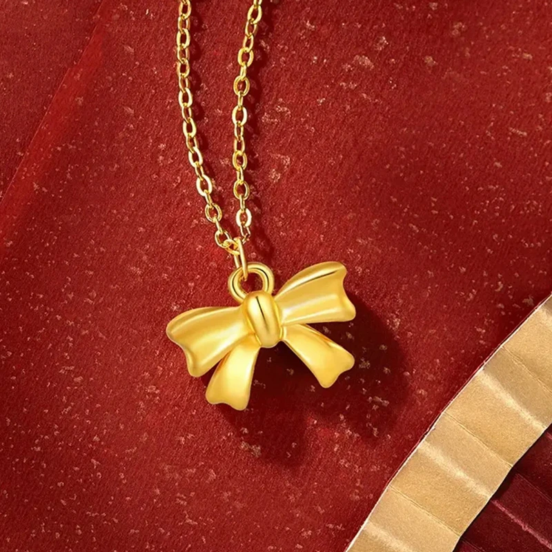 黄金项链蝴蝶结金项链水贝黄金足金999公主3D硬金纯金圣诞节礼物