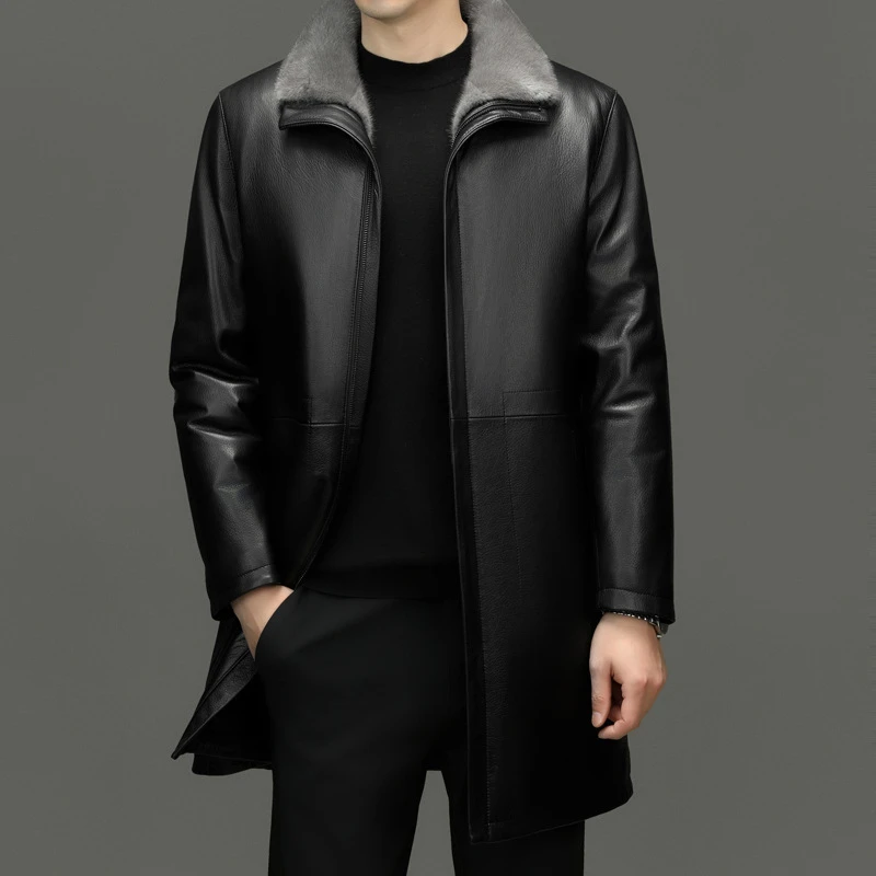 海宁皮真皮皮衣皮尔卡旦男士山羊皮水貂内胆皮皮外套商务休闲男装