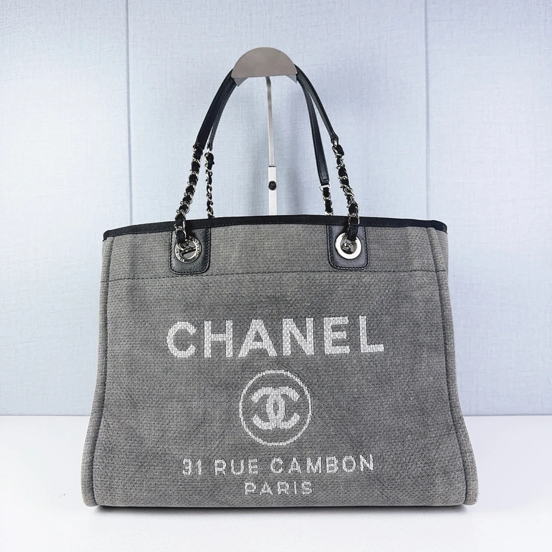 95新 Chanel/香奈儿 香奈儿/Chanel 炭灰色 帆布 沙滩包 16开