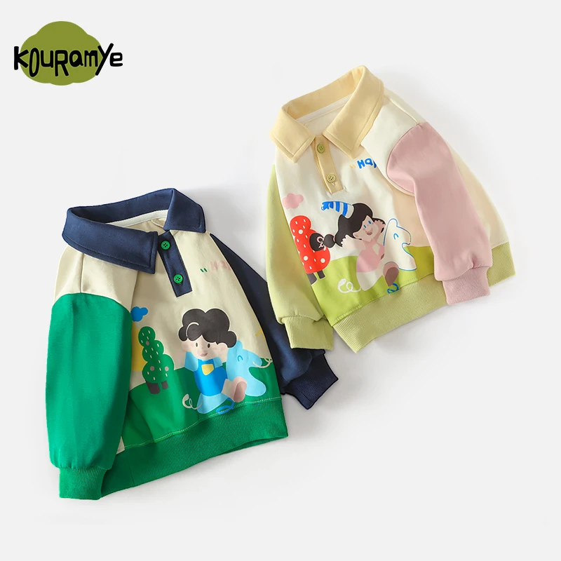 酷娃米春秋款中小男女童舒适卡通撞色领卫衣20612