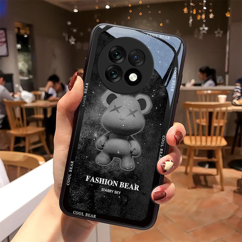 炫酷熊适用一加Ace5手机壳一加Ace5Pro玻璃壳1加Ace5高级感散热外