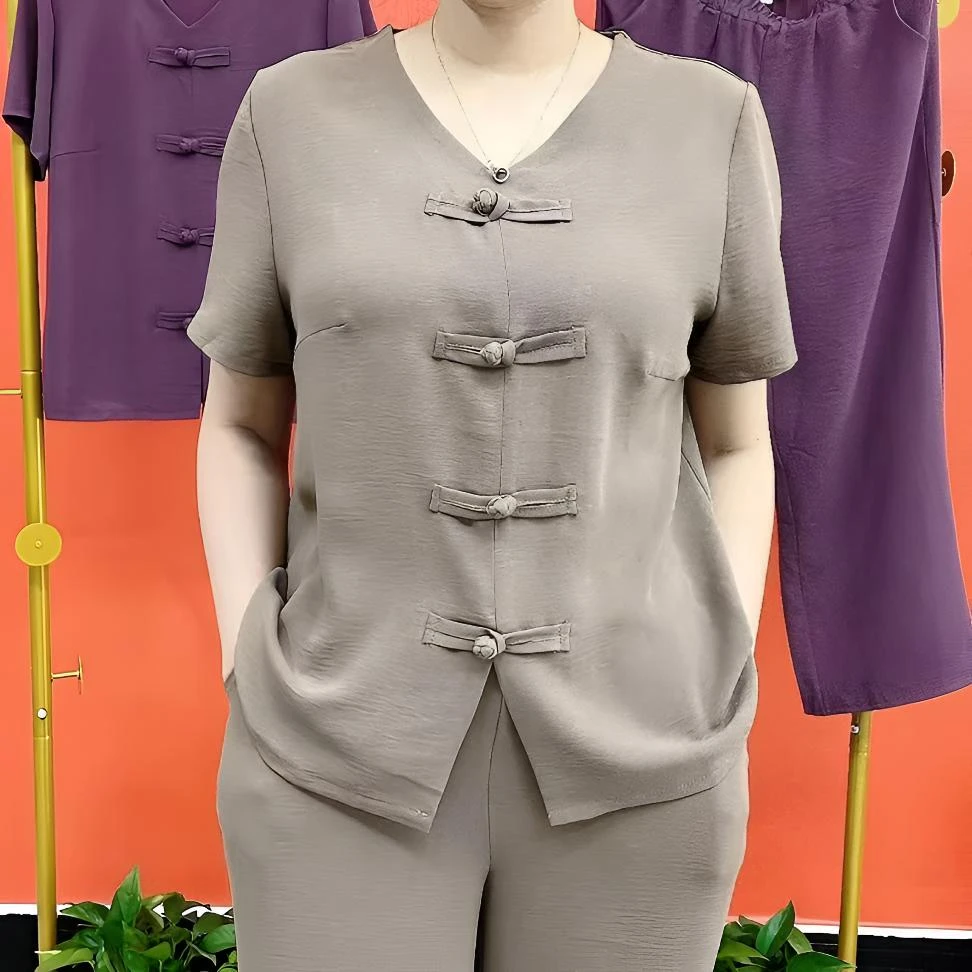 夏季减龄显瘦薄款时尚中老年人两件套百搭气质中国风宽松休闲套装