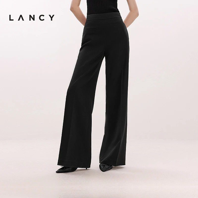 LANCY/朗姿2025年夏新款高腰直筒休闲西装裤垂感阔腿裤女WPT013