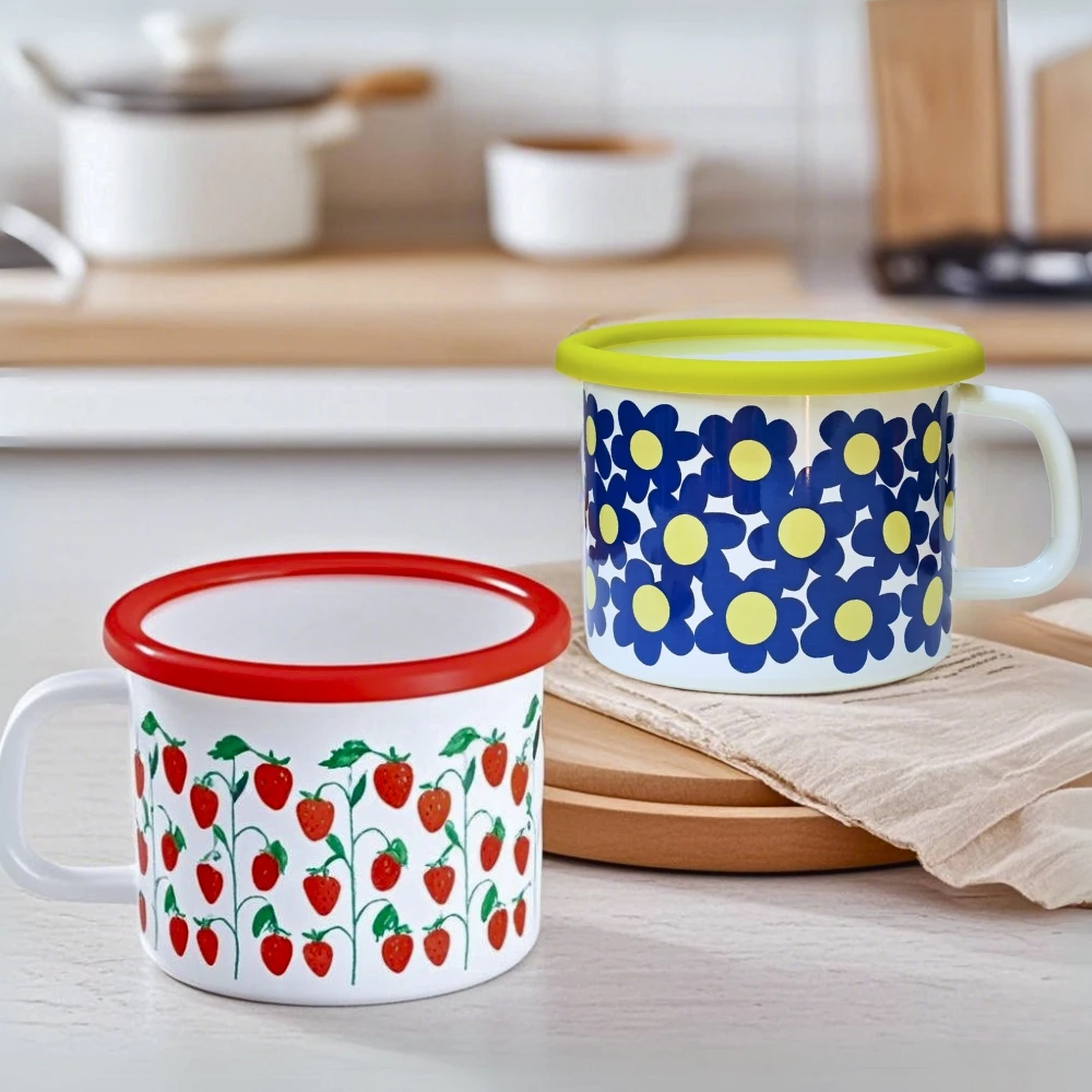 【搪小厨】15cm餐杯 PE盖系列大容量珐琅搪瓷泡面杯家用茶杯耐高温