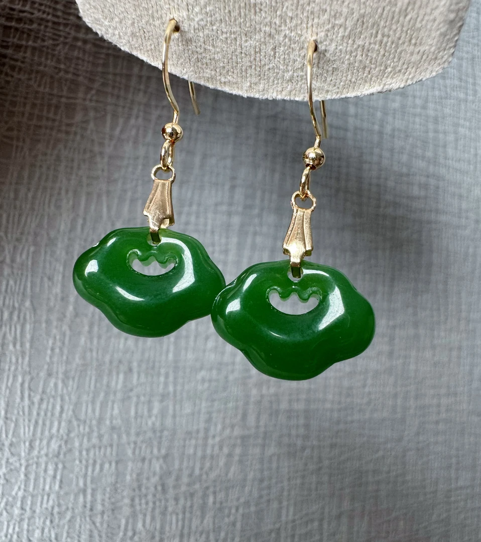 合金耳饰 原创菠菜绿耳饰平安扣耳环 气质简约