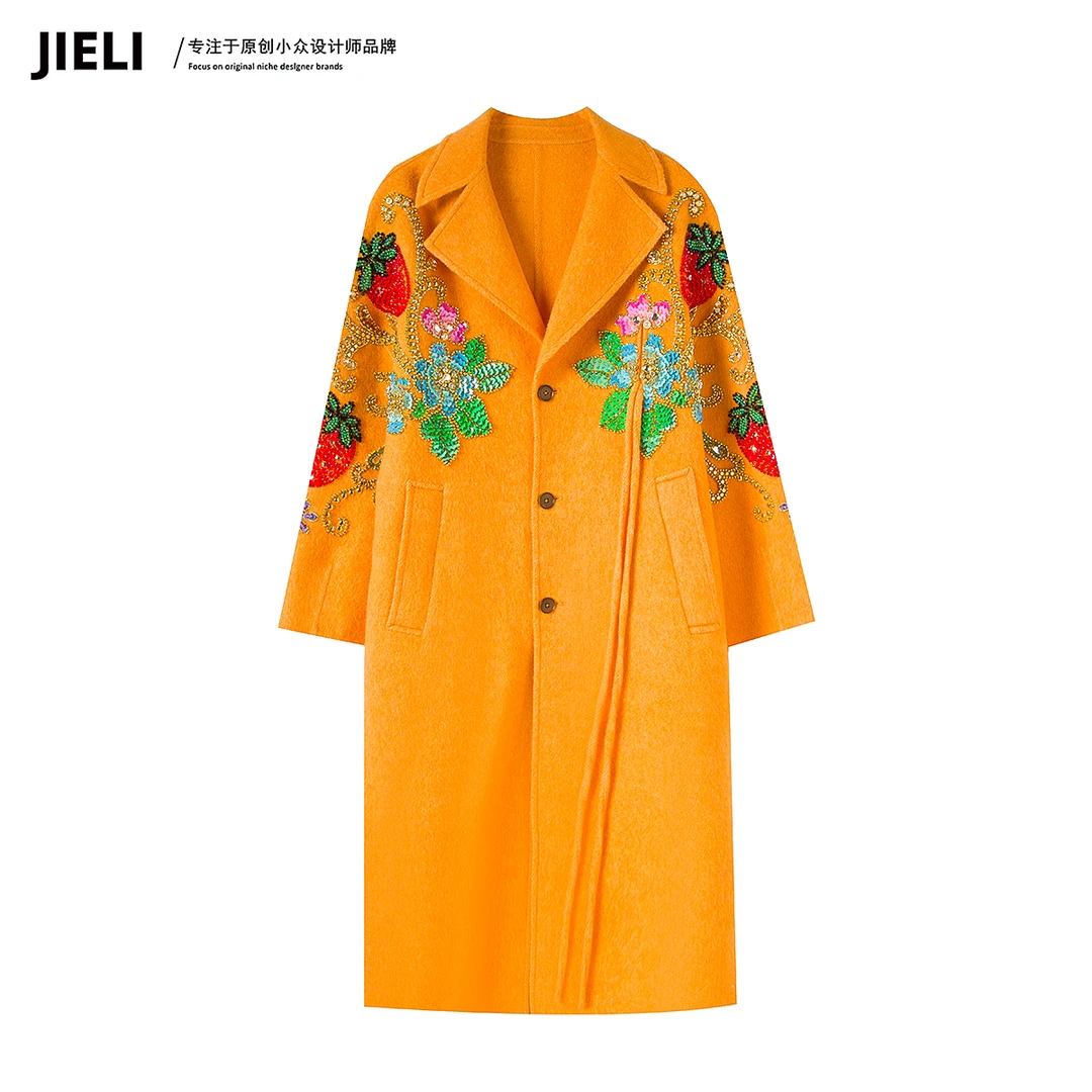 JIE LI/街力定制原创小众设计师时尚气质高级感橙色大衣女A9901