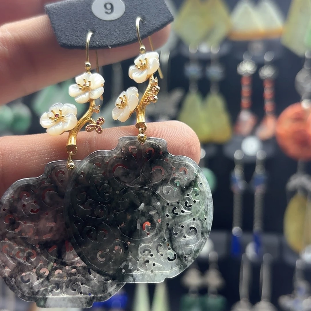 翡翠耳饰银S925镶嵌用****1