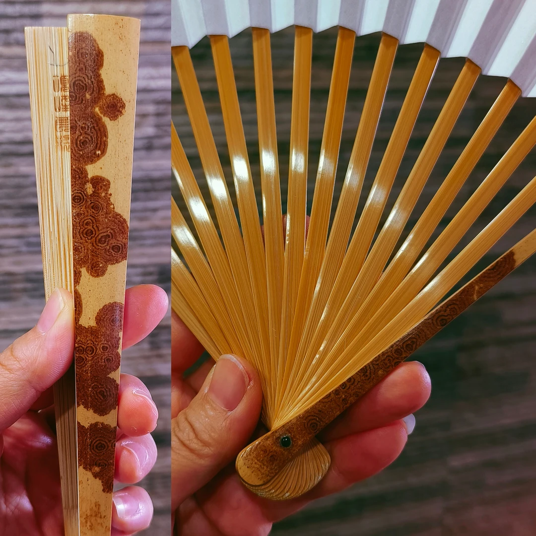 重器 非遗大师项峰良手工制老料云南湘妃竹折扇大花绿春95寸154