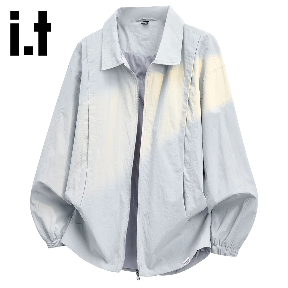 it:CHOCOOLATE灰色翻领夹克男2025秋季新款拼接设计感休闲外套潮