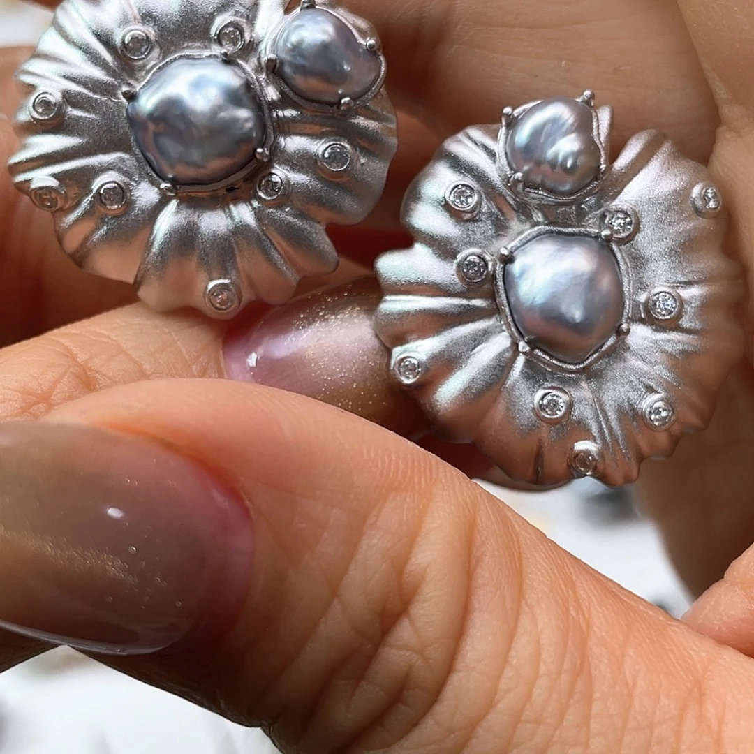 海水珍珠耳饰银S925镶嵌