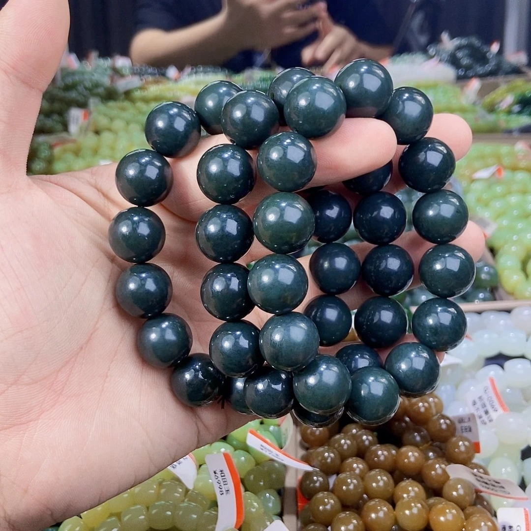 未镶嵌手串和田玉纯天然卡16新疆且末料沙枣青手串多样性发一