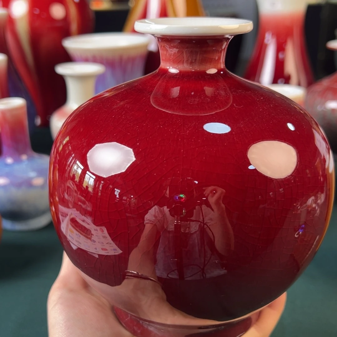 何窑手工手绘窑变花瓶