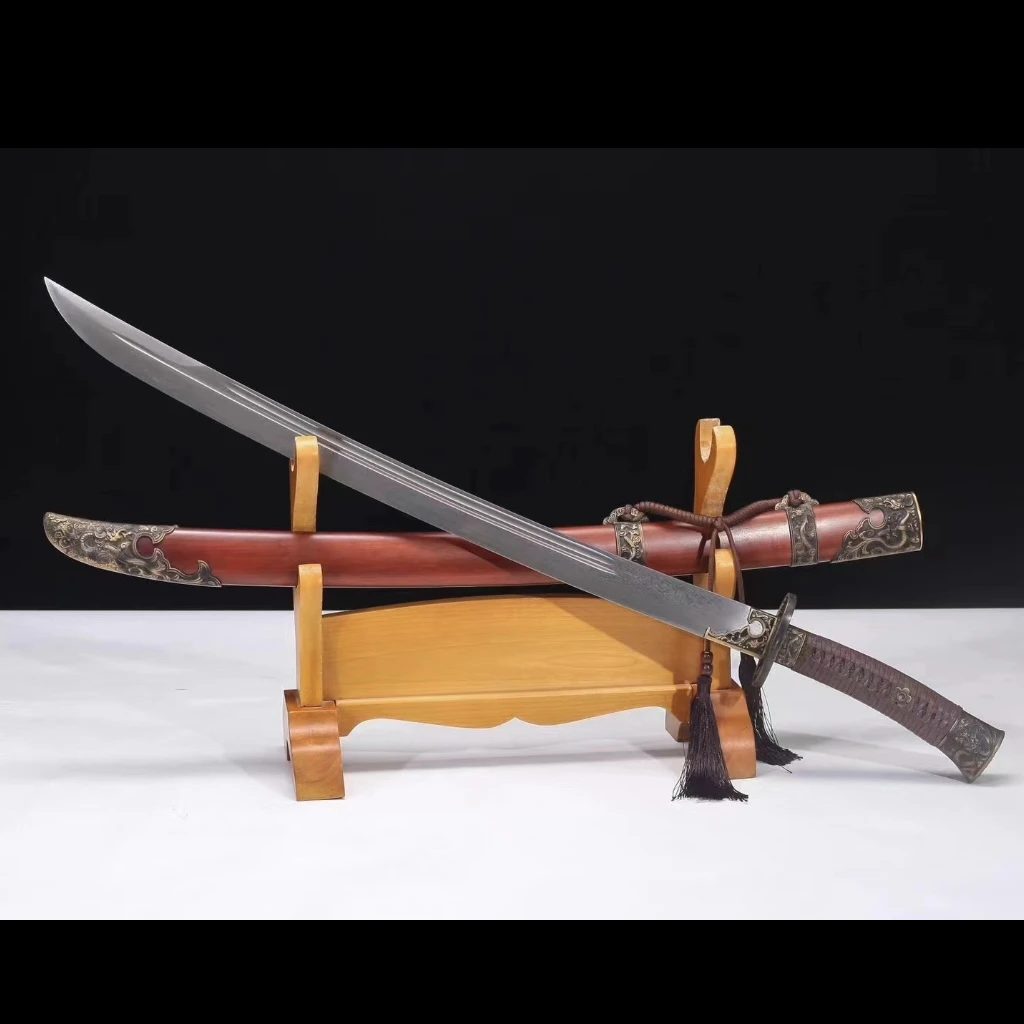 龙纹清刀九龙清刀酸枝木纯铜百炼钢工艺摆件未开刃