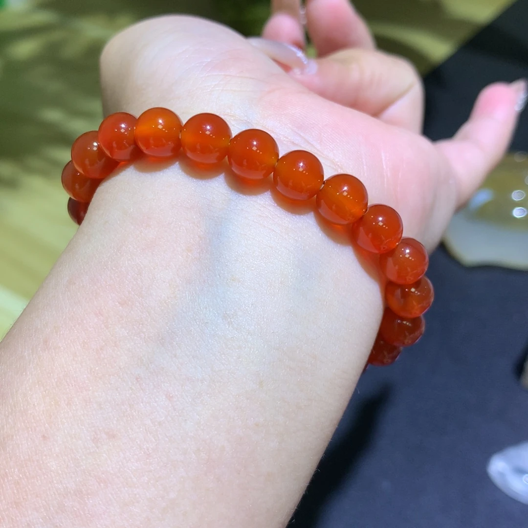 手镯玛瑙/玉髓未镶嵌卡8红玛瑙手串